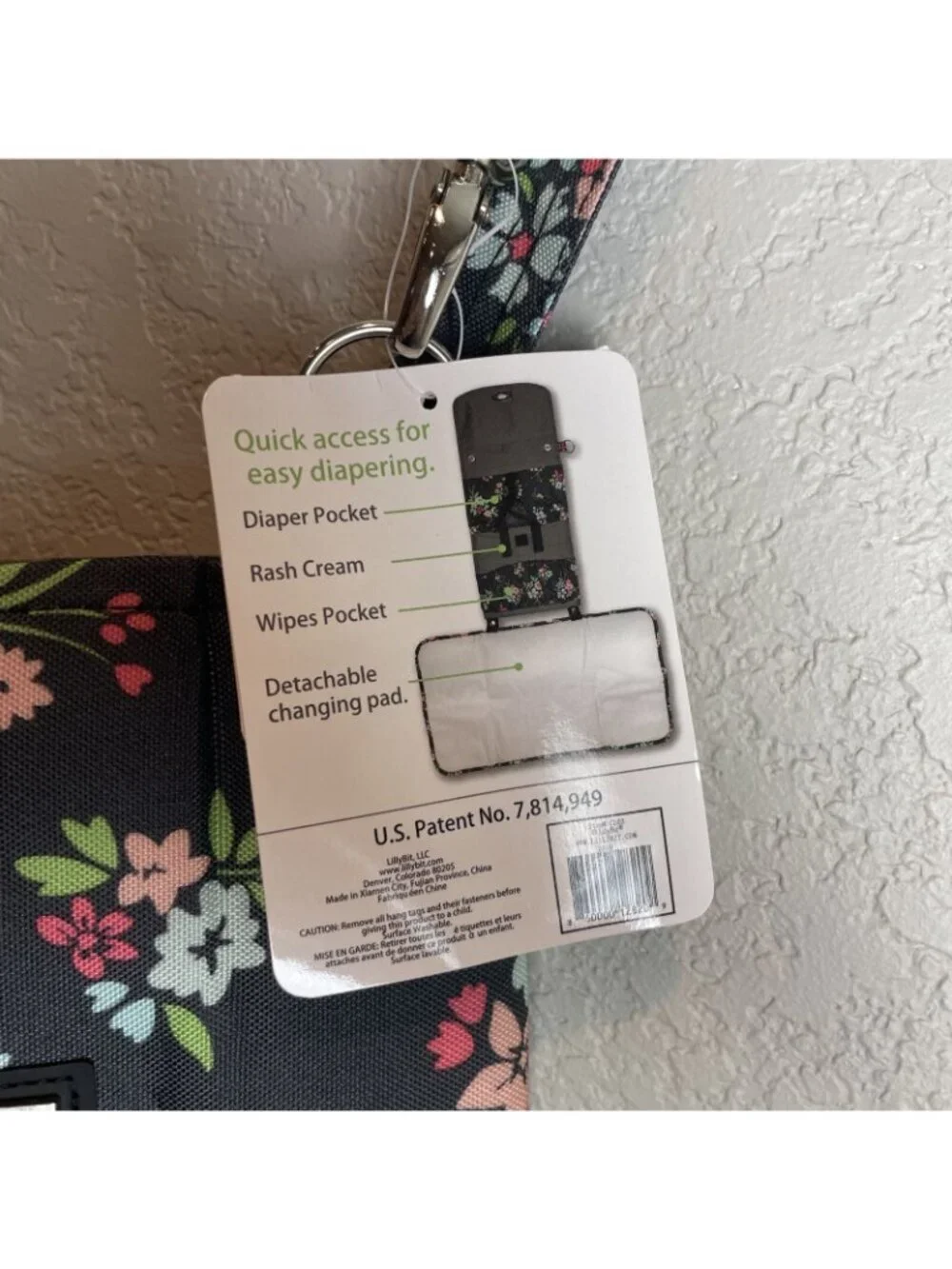 NWT Lillybit by Demdaco Diaper Clutch Bag Tote Purse Changing Pad Gray Pink